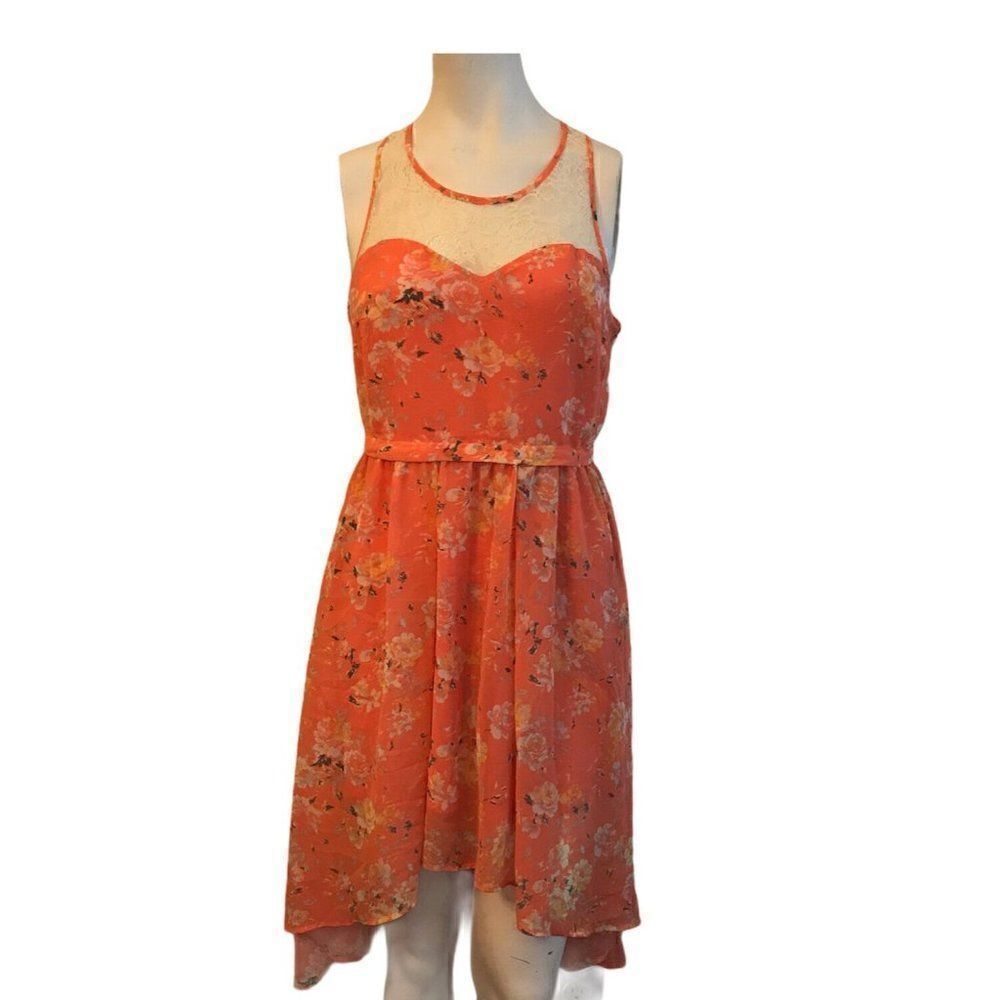 Juniors Medium Lace High Low Coral Lined Floral